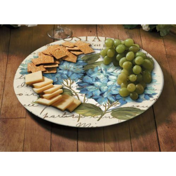 CounterArt Susan Lazy Susan Serving Plate, Blue Hydrangeas Glass Turntable - Picture 2 of 8